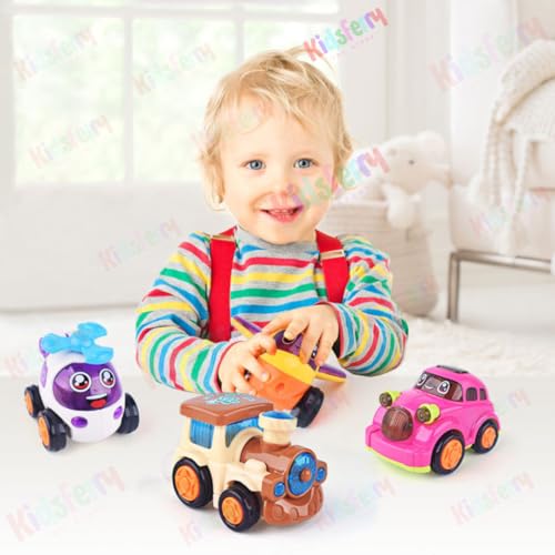 Unbreakable Push and Go Friction Vehicle Set Γ Cars, Train, Plane and Helicopter Inertia Toys for Kids and Toddlers 3+ Years (Set of 4)