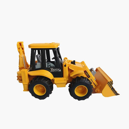 2-in-1 Excavator and Bulldozer Construction Vehicle Toy Ð Friction Powered Push and Go JCB Truck with Movable Parts for Kids (Yellow)