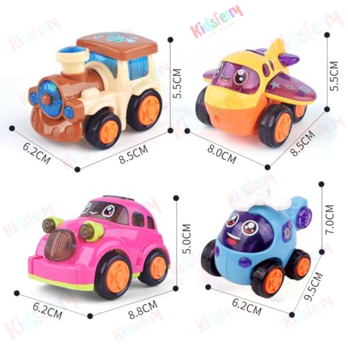 Unbreakable Push and Go Friction Vehicle Set Ð Cars, Train, Plane and Helicopter Inertia Toys for Kids and Toddlers 3+ Years (Set of 4)