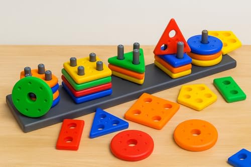 Montessori Shape Sorter & Stacking Toys for Toddlers Ð Color Recognition Geometric Blocks, Sorting Puzzle Set, Educational Motor Skill Activity Toy for Ages 1Ð5