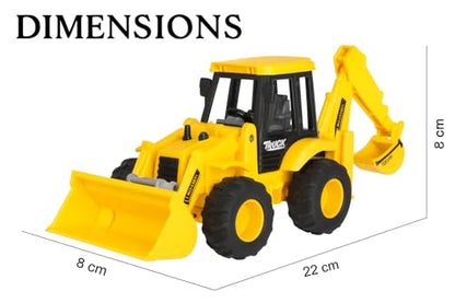 2-in-1 Excavator and Bulldozer Construction Vehicle Toy Ð Friction Powered Push and Go JCB Truck with Movable Parts for Kids (Yellow)