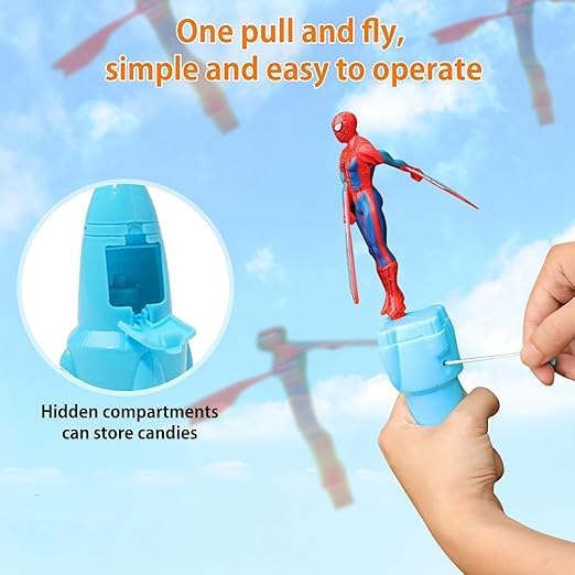 Spider Flying Toy with Launcher Pull String Launch Mechanism Indoor Outdoor Play for Ages 3+