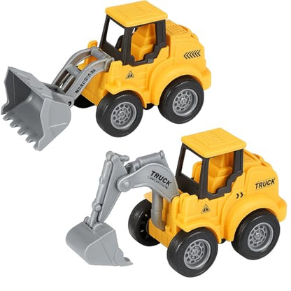 Push & Go Construction Truck Set Ð Friction Powered Bulldozer and Excavator Toy Vehicles with Moving Arms for Toddlers (Set of 2)