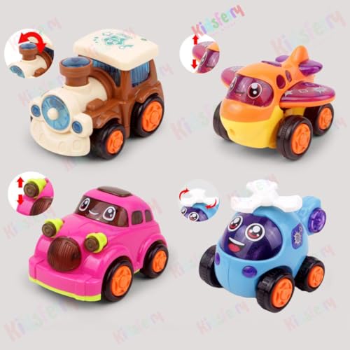 Unbreakable Push and Go Friction Vehicle Set Ð Cars, Train, Plane and Helicopter Inertia Toys for Kids and Toddlers 3+ Years (Set of 4)