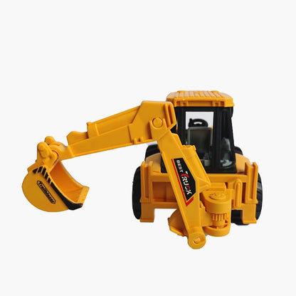 2-in-1 Excavator and Bulldozer Construction Vehicle Toy Ð Friction Powered Push and Go JCB Truck with Movable Parts for Kids (Yellow)