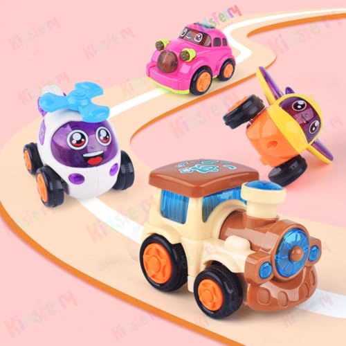 Unbreakable Push and Go Friction Vehicle Set Ð Cars, Train, Plane and Helicopter Inertia Toys for Kids and Toddlers 3+ Years (Set of 4)