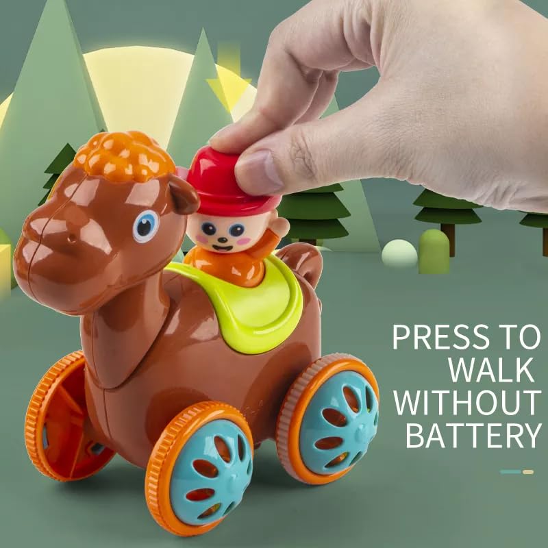 Small Press and Go Horse Toy Ð Realistic Push Animal Toy for Kids Ages 1Ð6, Safe and Non-Toxic for Indoor and Outdoor Play (Multicolour)