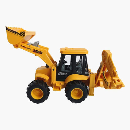 2-in-1 Excavator and Bulldozer Construction Vehicle Toy Ð Friction Powered Push and Go JCB Truck with Movable Parts for Kids (Yellow)