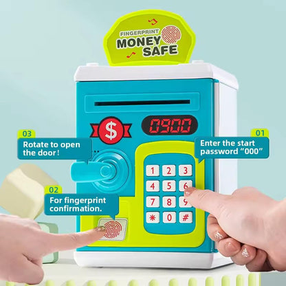 Fingerprint Money Safe for Kids Ð Electronic ATM Piggy Bank with Touch Sensor, Password Lock, Auto Money Roll, Lights and Sound (Blue, Pink, Red)