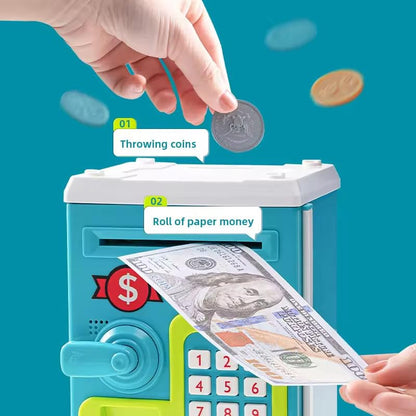 Fingerprint Money Safe for Kids Ð Electronic ATM Piggy Bank with Touch Sensor, Password Lock, Auto Money Roll, Lights and Sound (Blue, Pink, Red)