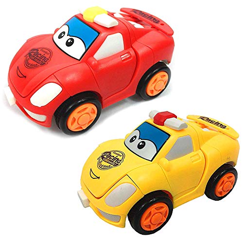 Mini Transforming Car to Robot Toy Ð Friction Powered Push and Go Bump and Transform Vehicle Set for Kids (Pack of 4, Random Colors)