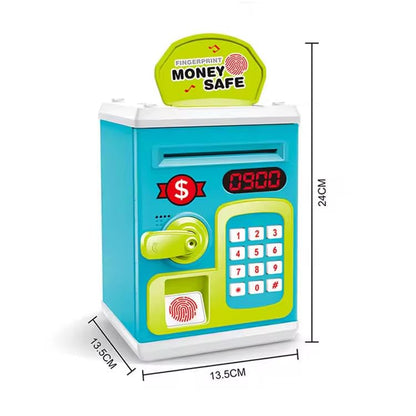 Fingerprint Money Safe for Kids Ð Electronic ATM Piggy Bank with Touch Sensor, Password Lock, Auto Money Roll, Lights and Sound (Blue, Pink, Red)