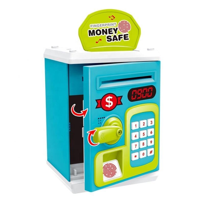 Fingerprint Money Safe for Kids Ð Electronic ATM Piggy Bank with Touch Sensor, Password Lock, Auto Money Roll, Lights and Sound (Blue, Pink, Red)