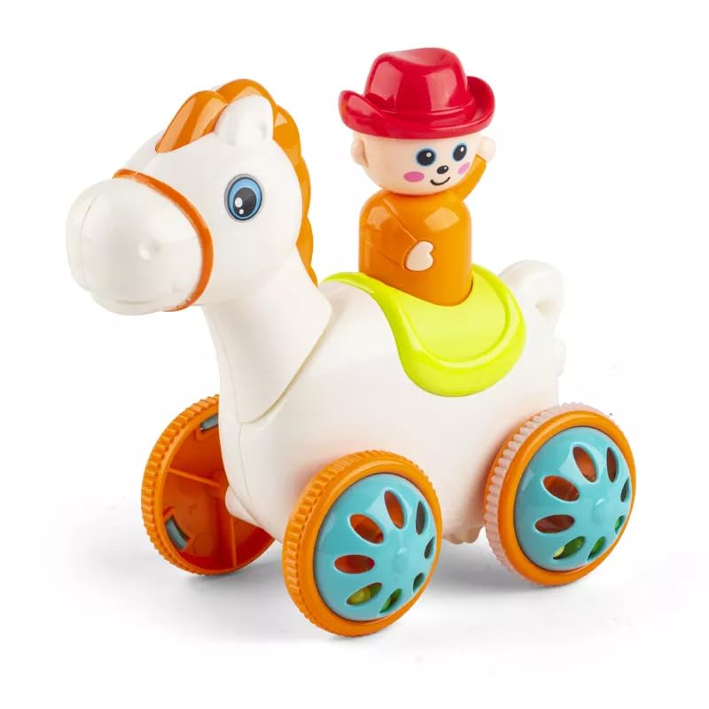 Small Press and Go Horse Toy Ð Realistic Push Animal Toy for Kids Ages 1Ð6, Safe and Non-Toxic for Indoor and Outdoor Play (Multicolour)