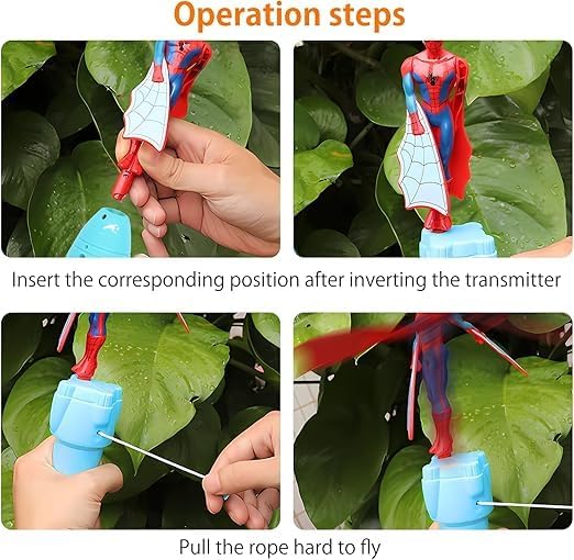 Spider Flying Toy with Launcher Pull String Launch Mechanism Indoor Outdoor Play for Ages 3+