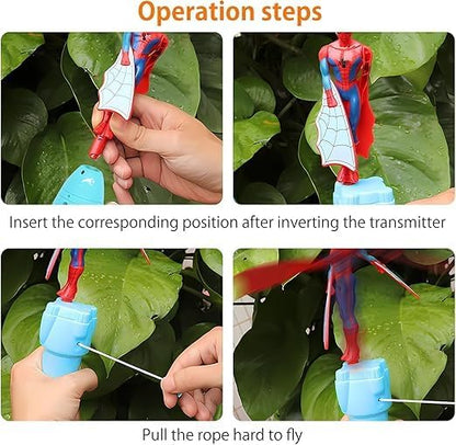 Spider Flying Toy with Launcher Pull String Launch Mechanism Indoor Outdoor Play for Ages 3+