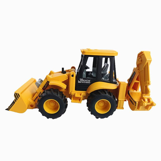 2-in-1 Excavator and Bulldozer Construction Vehicle Toy Ð Friction Powered Push and Go JCB Truck with Movable Parts for Kids (Yellow)