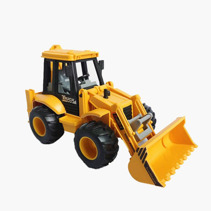 2-in-1 Excavator and Bulldozer Construction Vehicle Toy Ð Friction Powered Push and Go JCB Truck with Movable Parts for Kids (Yellow)
