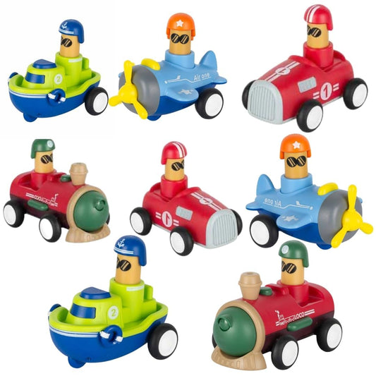 Baby Car Toys for Toddlers 1Ð2 Years Ð 4 PCS Push and Pull Back Vehicles Set with Car, Plane, Boat and Train, Press and Go Toy Gift for Boys and Girls