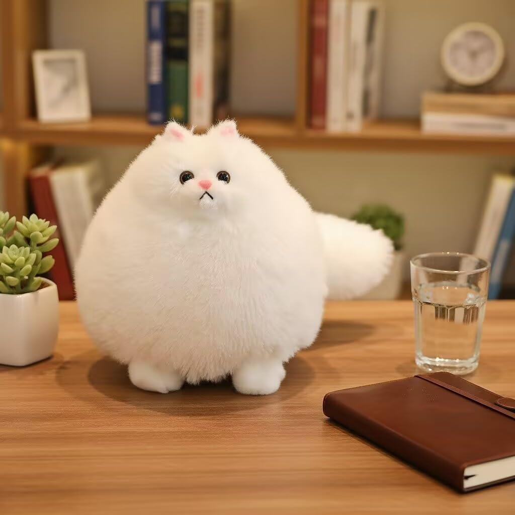 Giant Fluffy Persian Cat Plush Ð Ultra-Soft White Round Kitty Stuffed Animal Pillow Toy for Kids and Adults