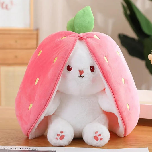 Reversible Bunny Rabbit Plush Toy with Chain Ð Soft Strawberry and Carrot Shaped Stuffed Animal for Kids, Baby Gift