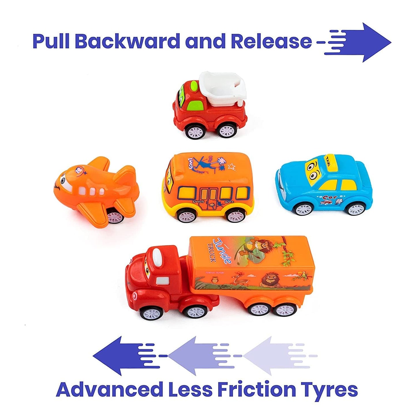Smart Unbreakable Pull Back Vehicles Ð Push and Go Friction Car Toy Set for Kids Ages 3+ (Pack of 5, Assorted)