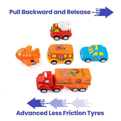 Smart Unbreakable Pull Back Vehicles Ð Push and Go Friction Car Toy Set for Kids Ages 3+ (Pack of 5, Assorted)