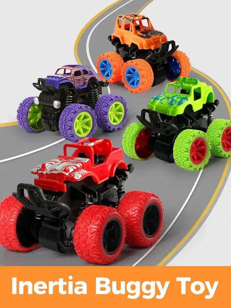 4x4 Mini Monster Truck Toy Set Ð Pack of 4 Friction Powered Push and Go Off-Road Vehicles with 360¡ Drift Stunts for Kids Ages 2Ð8 (Colors May Vary)