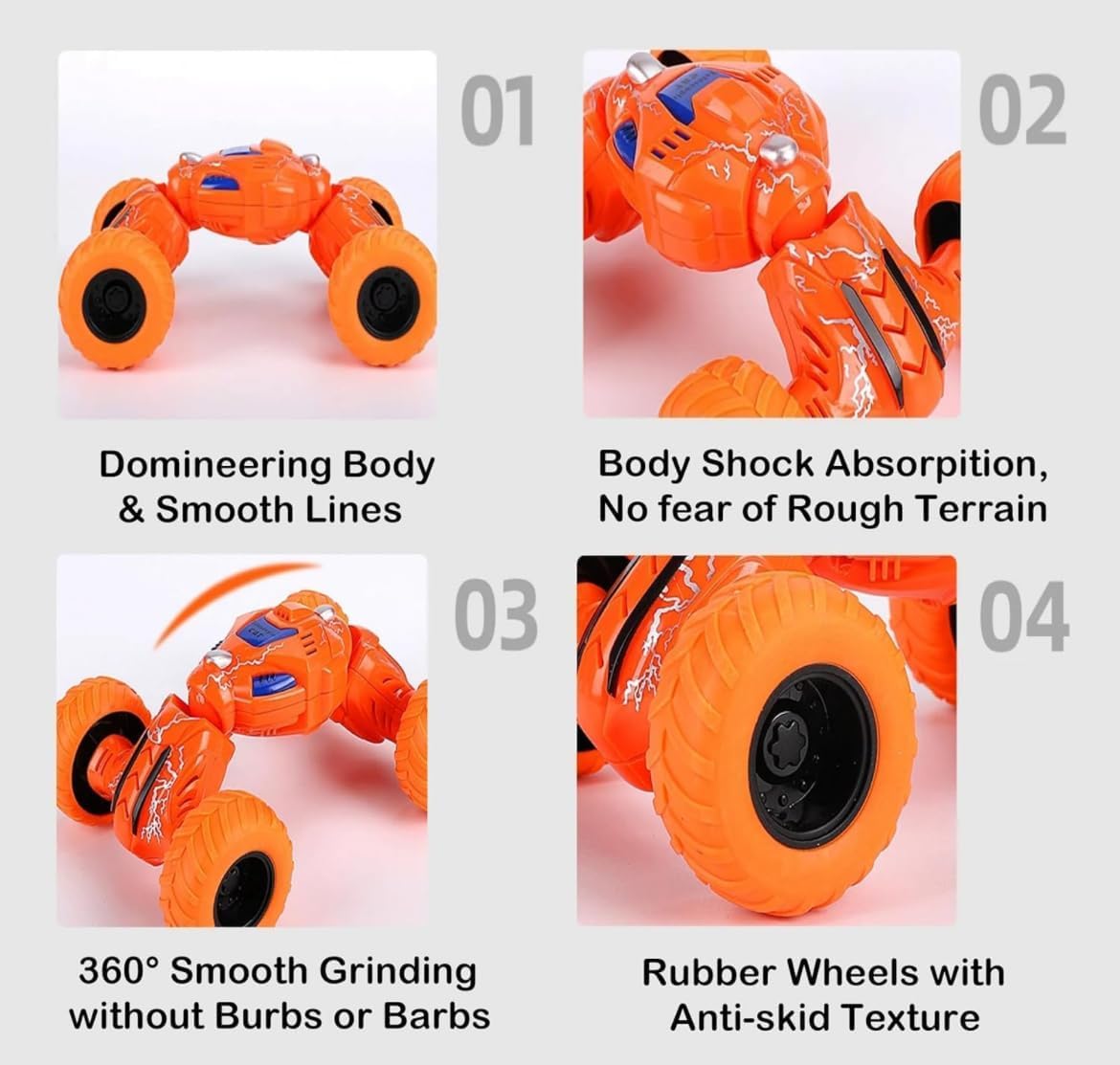 Monster Truck Toy Set Ð Pack of 4 Pull Back Inertia Powered Off-Road Cars with Shock Absorber Suspension (Random Colours)