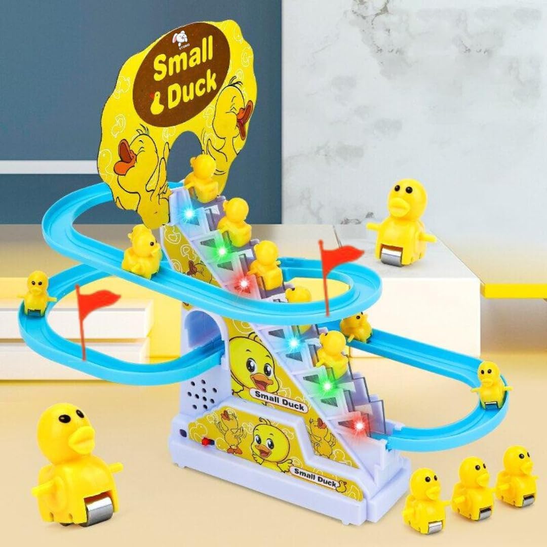 Ducks Slide Music Fun Toy Ð Duck Climbing Stair Race Game with Lights and Music, Escalator Slide Toy Set with 3 Ducks (Multicolor)