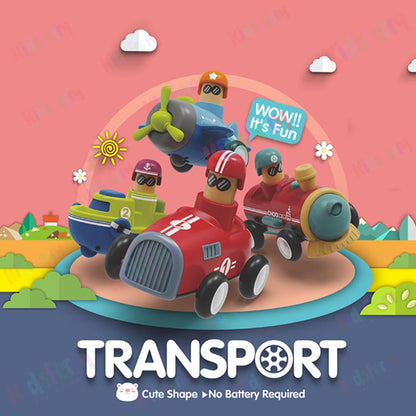 Baby Car Toys for Toddlers 1Ð2 Years Ð 4 PCS Push and Pull Back Vehicles Set with Car, Plane, Boat and Train, Press and Go Toy Gift for Boys and Girls