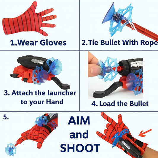 Spider Web Shooter Toy for Kids – Hero Wrist Launcher with Sticky Wall Soft Bombs for Fun Cosplay and Interactive Play (Red, Pack of 1)