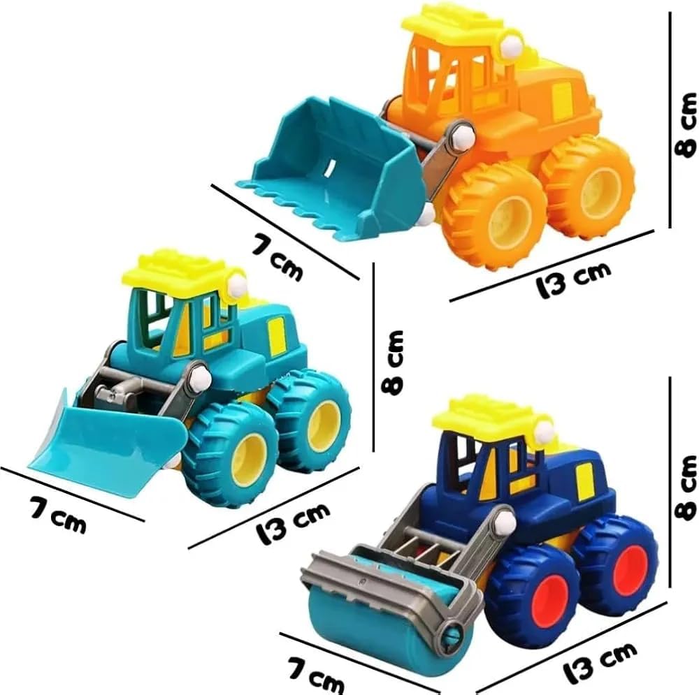 Set of 3 Push & Go Construction Vehicles Ð Unbreakable Friction Powered Toy Cars for Babies and Toddlers 1+ Years (Multicolor)