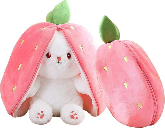 Reversible Bunny Rabbit Plush Toy with Chain Ð Soft Strawberry and Carrot Shaped Stuffed Animal for Kids, Baby Gift