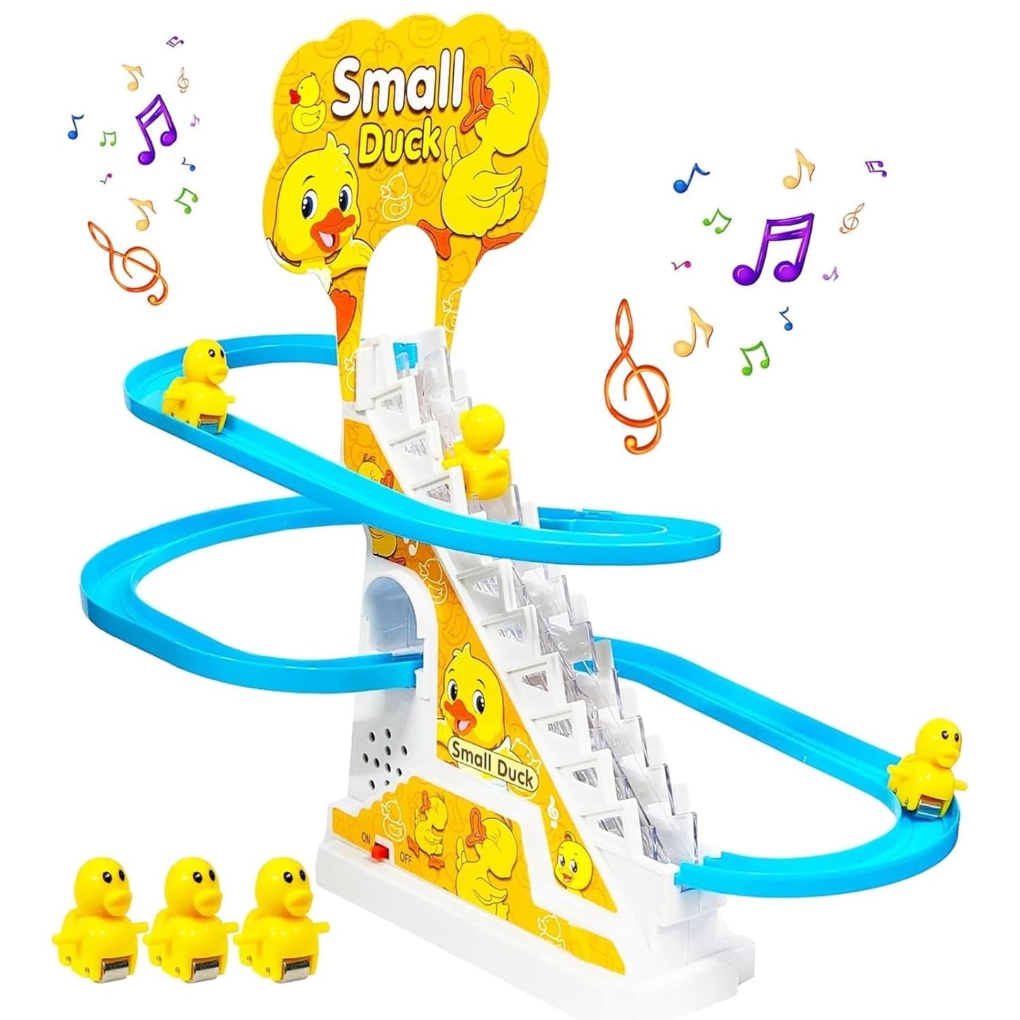 Ducks Slide Music Fun Toy Ð Duck Climbing Stair Race Game with Lights and Music, Escalator Slide Toy Set with 3 Ducks (Multicolor)
