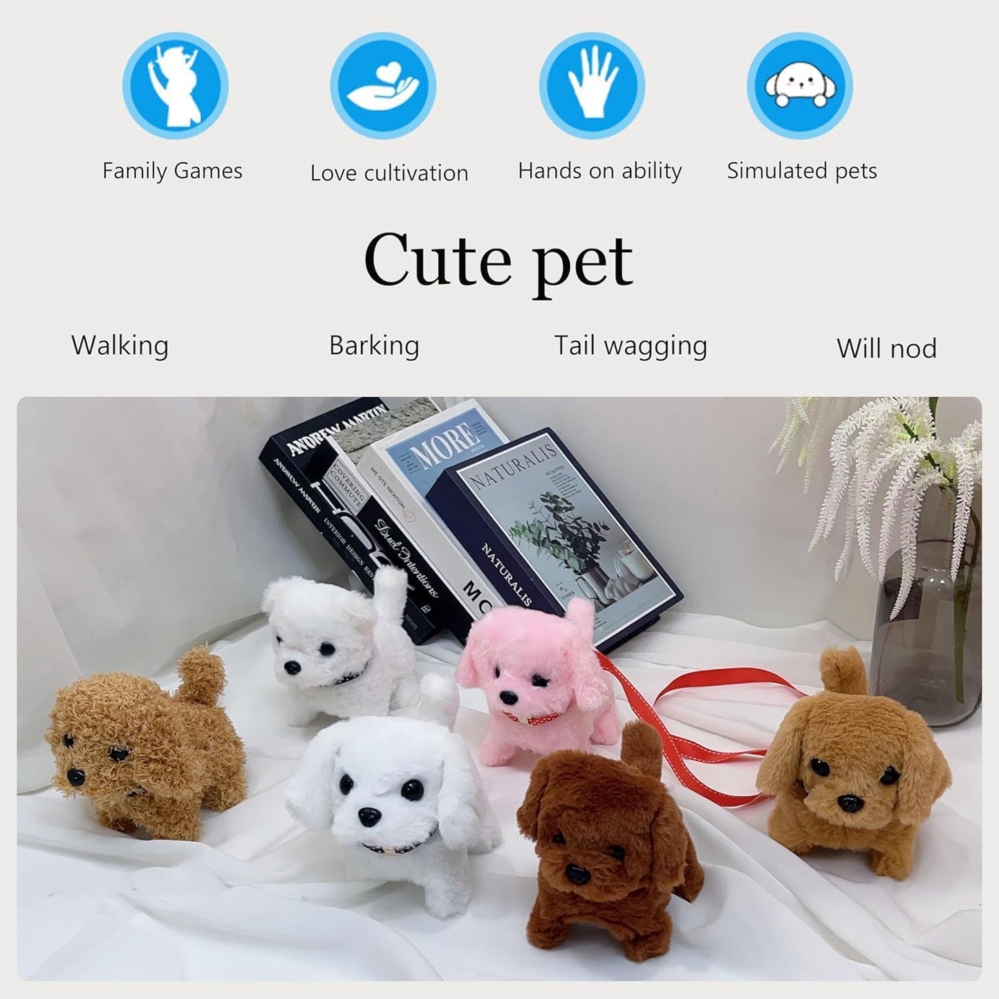 Hopping Walking White Dog Toy Ð Interactive Talking Jumping Dog with Wiggling Ears and Twitching Nose for Kids (Mixed Colours)