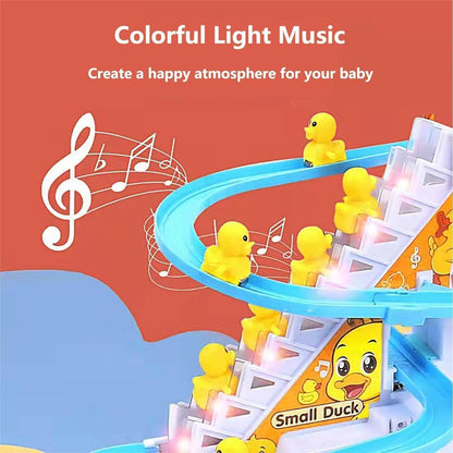 Ducks Slide Music Fun Toy Ð Duck Climbing Stair Race Game with Lights and Music, Escalator Slide Toy Set with 3 Ducks (Multicolor)