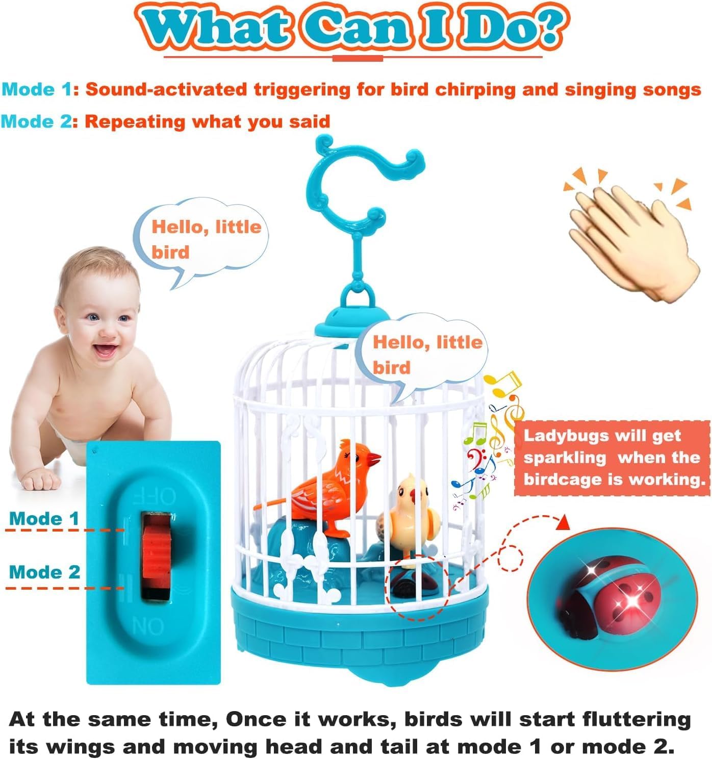 Talking Bird Toy for Kids Ð Interactive Repeat-What-You-Say Singing and Chirping Birdcage Toy (Multicolor)